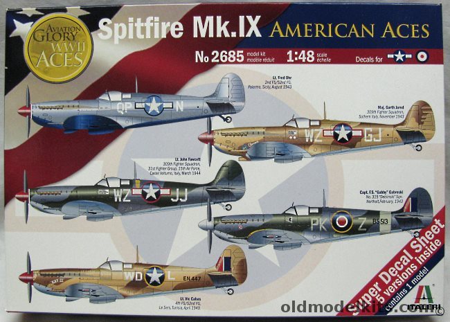 Italeri 1/48 Spitfire Mk.IX American Aces - Fred Ohr / Garth Jared / John Fawcett / F.S 'Gabby' Gabreski / Vic Cabas, 2685 plastic model kit